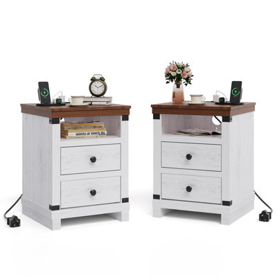 18-Inch Nightstand with 2 Drawers and Open Shelf, Table for Bedroom or Living Room
