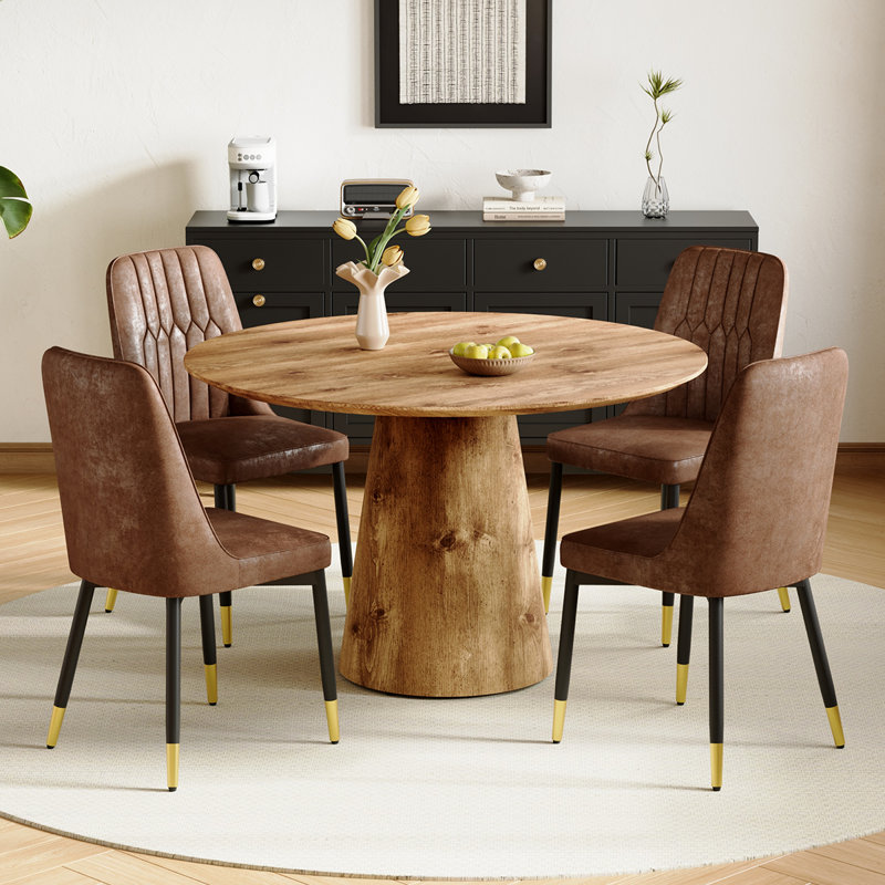 45'' Round Dining Table Set with Upholstered Chairs, Modern Kitchen Table and Chairs, 5 Pieces: Table, 4 Chairs