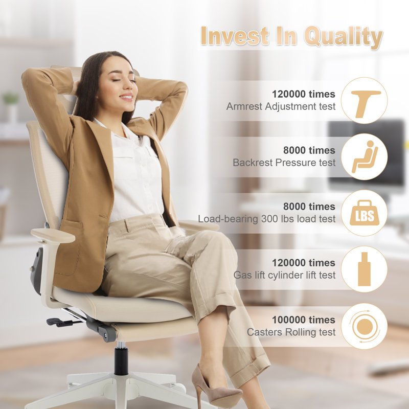 Foldable Office Chair with Foot Rest, Ergonomic Mesh Office Chair with Adjustable Lumbar Support, Headrest, Armrest, Home Office Desk Chairs for Space Saving
