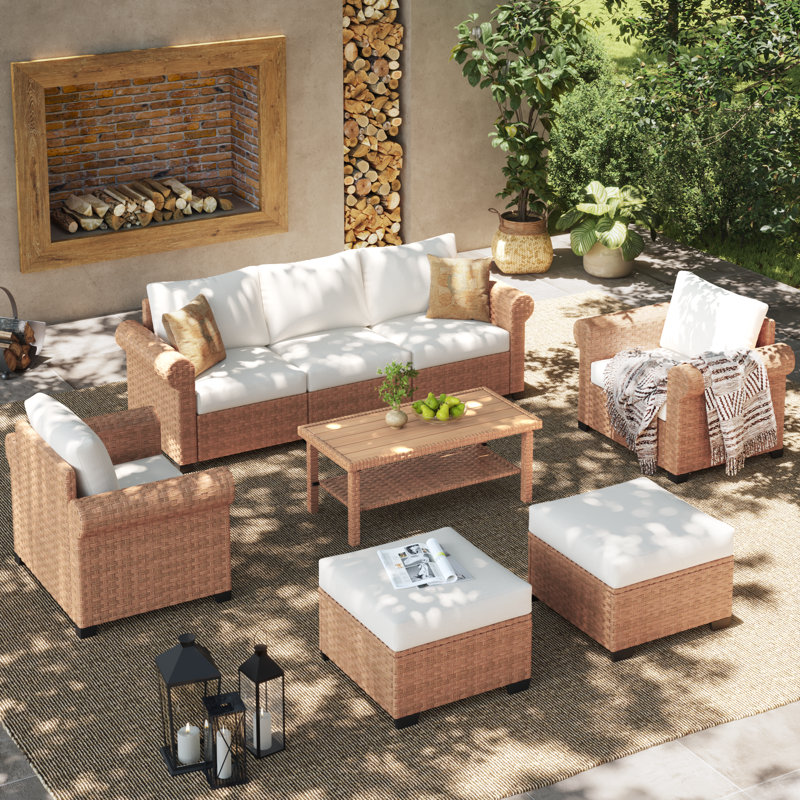 7 - Person Outdoor Wicker Seating Group With Cushions
