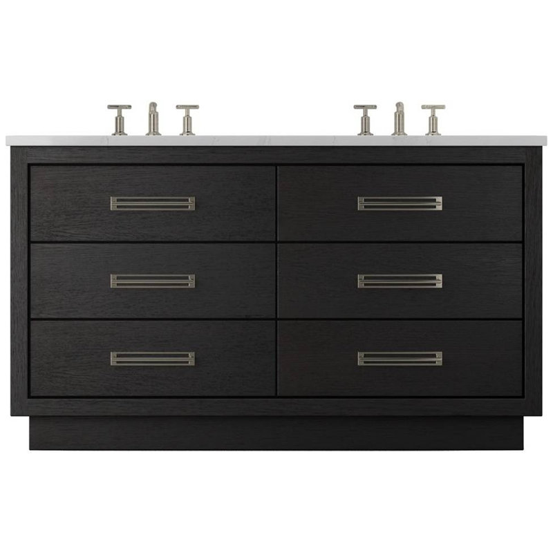 Meuble-lavabo à double tiroir Avalon, Noir classique, Nickel satiné, 72"