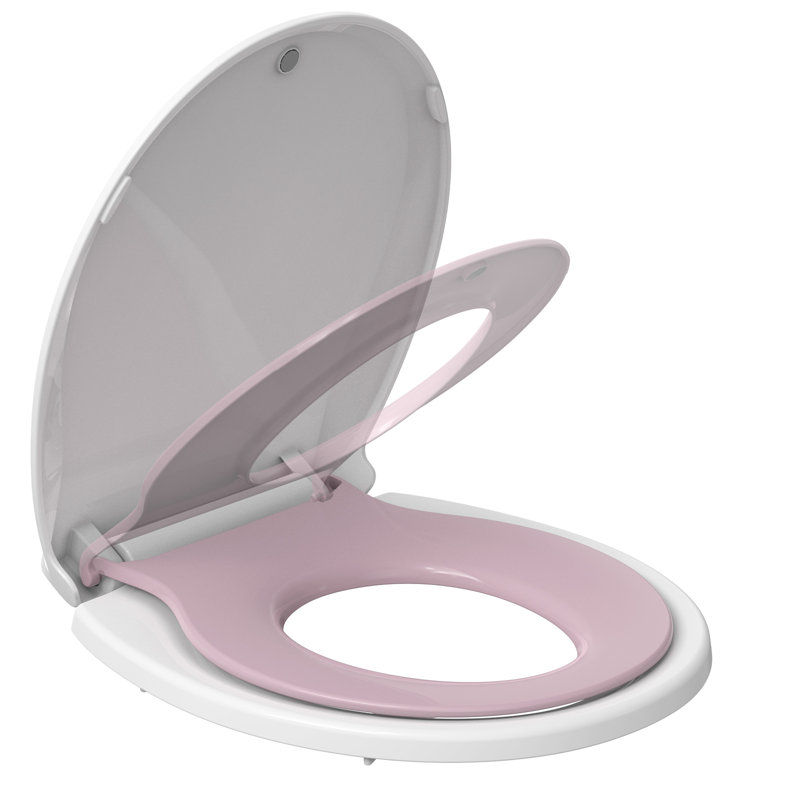 Toilet Seat with Built-in Potty Training Seat, 2 in 1 Toilet Seat for Toddlers & Adults, Soft-Close, Pink