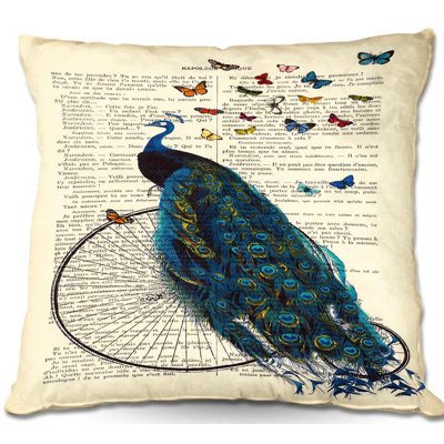 Peacock Bicycle Butterflies Throw Pillow
