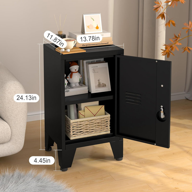 Table de chevet en métal noir, armoire de rangement sous le bureau avec tablette réglable, armoire de rangement avec serrure pouvant être utilisée comme table d'appoint, petite armoire de rangement empilable pour la chambre à coucher, le salon, le bureau et la salle de sport