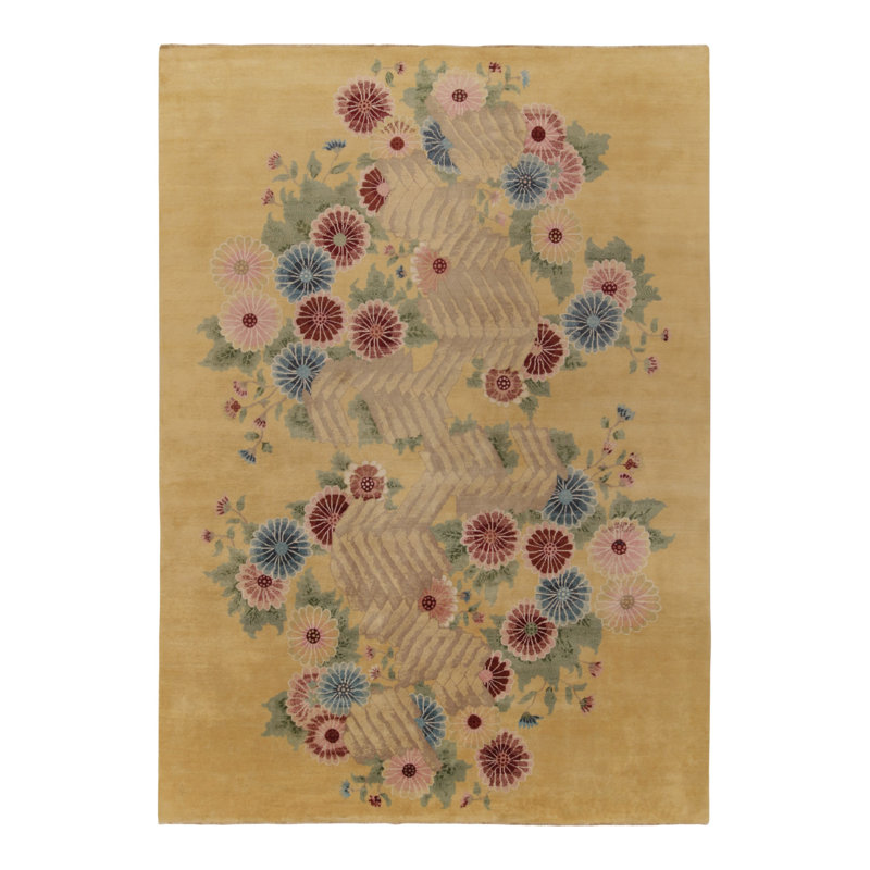 Art Deco Hand Knotted Wool Geometric Area Rug, Rectangle 9' x 12'