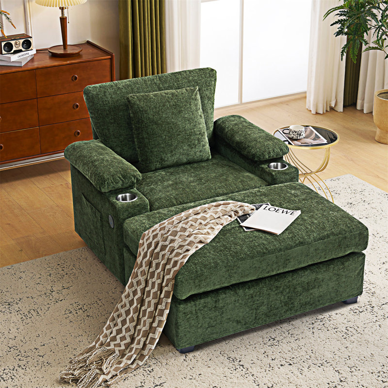 Chaise d'appoint rembourrée avec repose-pieds, Vert