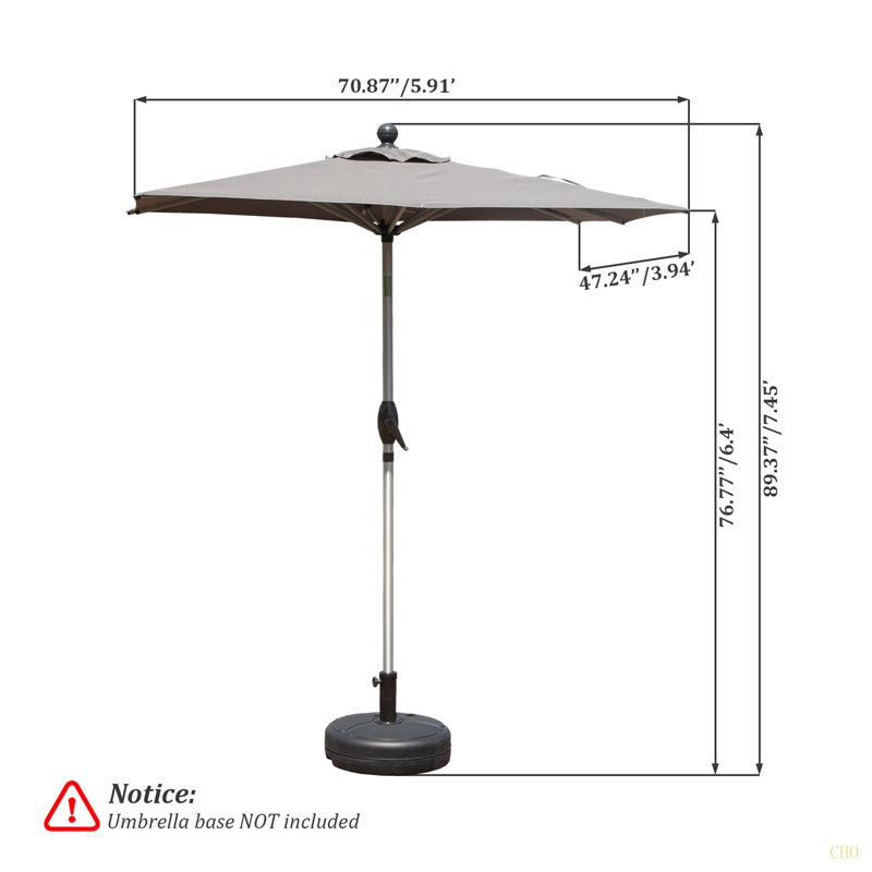 Parasol de patio rectangulaire avec manivelle et fonction d'inclinaison (base non incluse), Gris