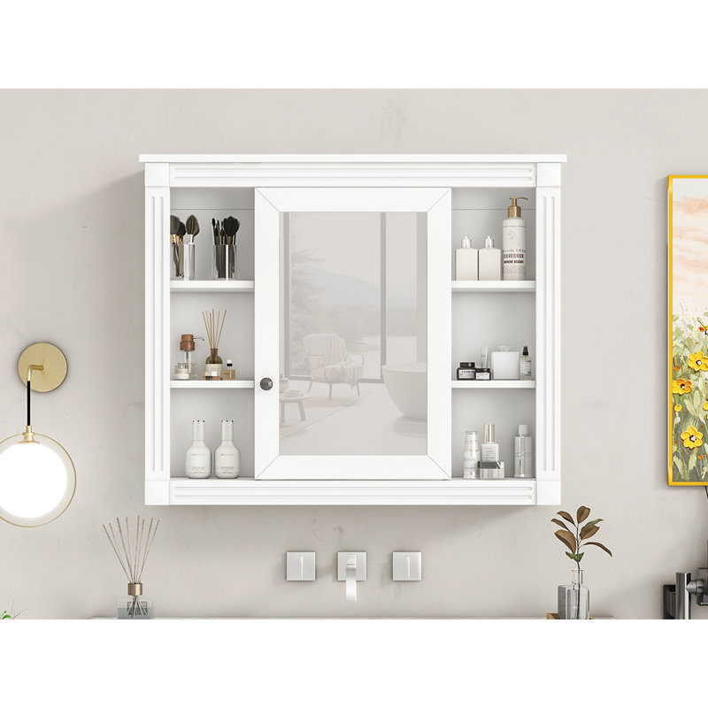 Armoire de salle de bain murale 35 pouces avec miroir et 6 tablettes pour la salle de bain