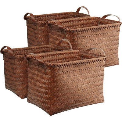 Panier à linge tissé à la main Panier à linge Grands paniers de rangement en osier pour couvertures, bacs de rangement pour garde-robe (paquet de 4, brun)