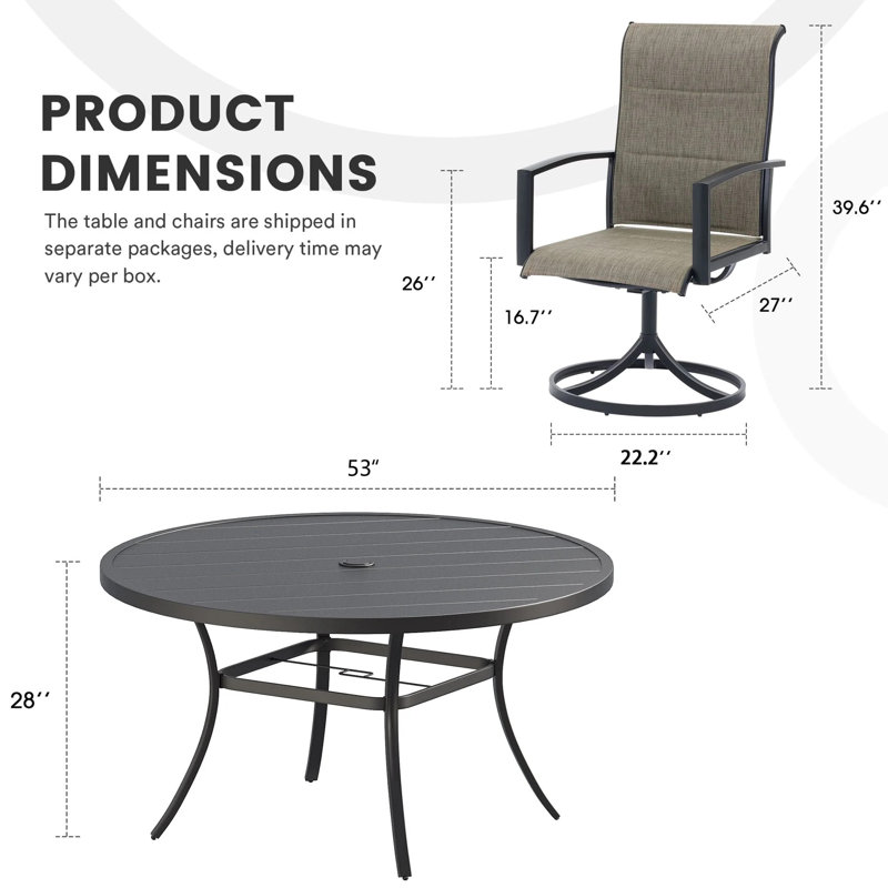 6-Person Outdoor Dining Set, Spacious Round Table with Swivel Chairs, Black/Brown