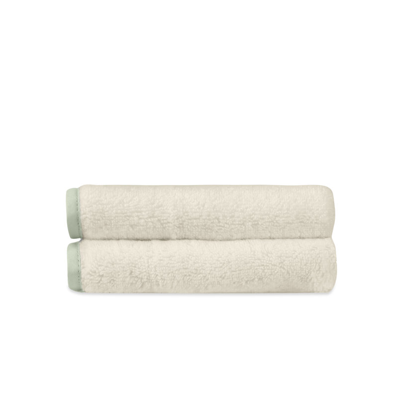 Ribbons Turkish Cotton Washcloth, Ivory/Eucalipto