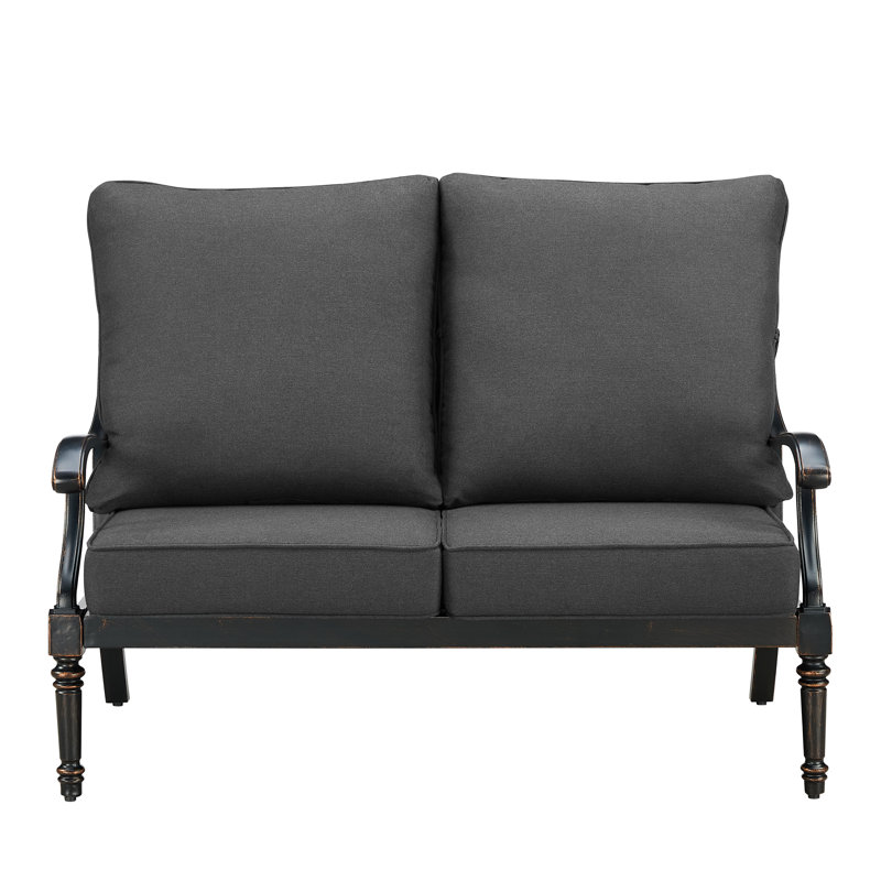 53.1'' Wide Straight Aluminum Loveseat with Cushions, Black