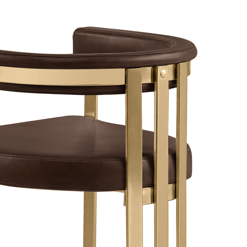 Tabouret Leathaire avec structure en chrome mat, Siège espresso / cadre doré