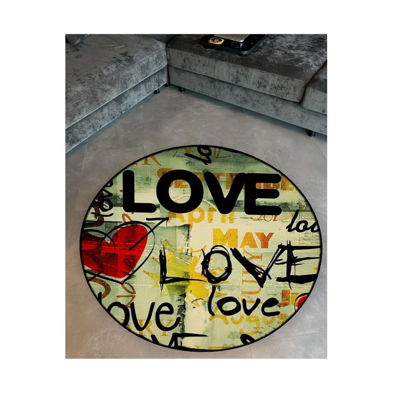 Tapis rond rond multicolore lavable à la machine, Sous-tapis rond 4 pi 11 po inclus