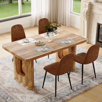 Elegant Dining Table Set With Faux-Leather Upholstered Chairs – 64.5? Rectangle Dining Table And Chairs For Family Meals