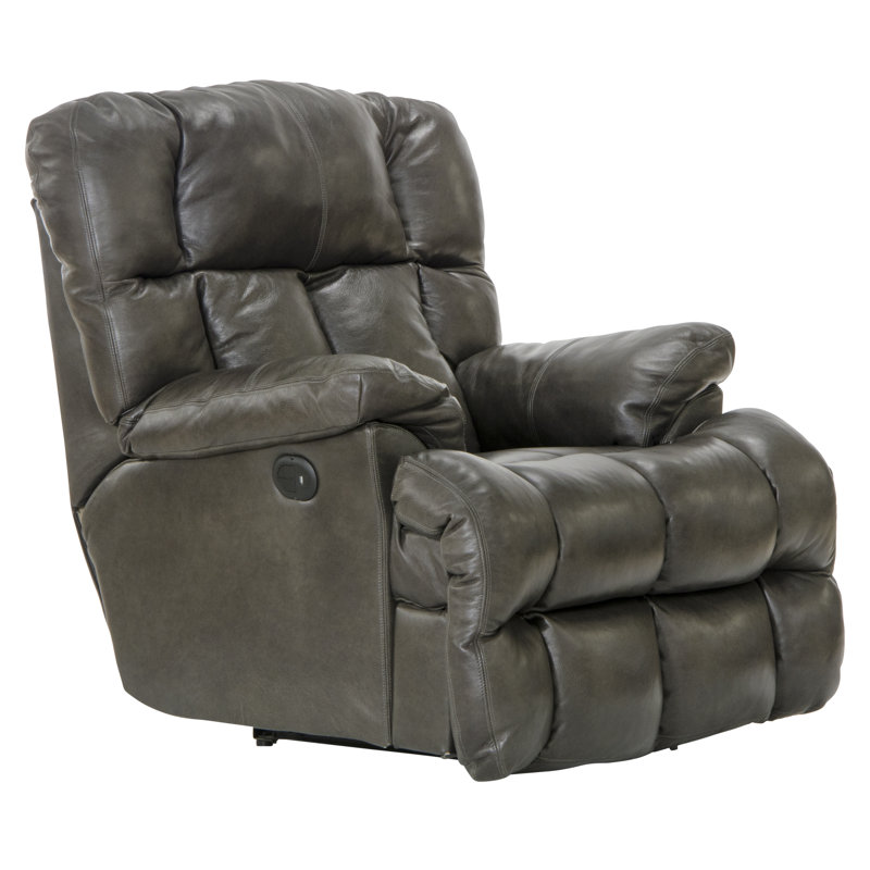 Reem Italian Leather Match Recliner, Steel Genuine Leather, Power