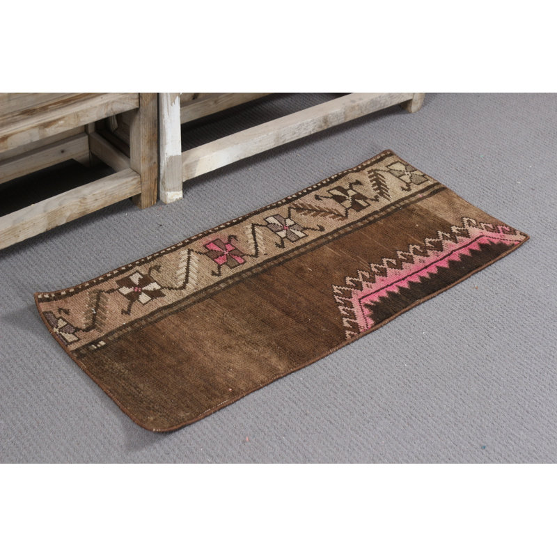 Handwoven Vintage Turkish Rug In Bohemian Wool Brown Ideal For Door Mat And Enhancing Your Ethnic Floor Art Aesthetics