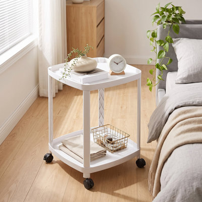 2-Tier Rolling Side Table With Wheels, Small Plastic End Table With Storage Shelves, Mobile Snack Table For Living Room, Bedroom, And Small Spaces, Multi-Color Options Available