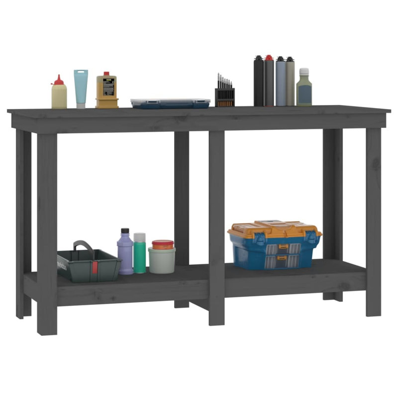 Kyreon Solid Wood Top Workbench, 80cm H x 140cm W x 50cm D, Grey