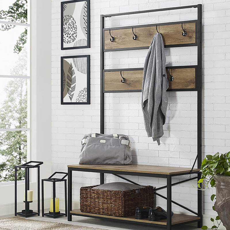 Everheart Hall Tree 40'' Wide with Shoe Storage, Barnwood
