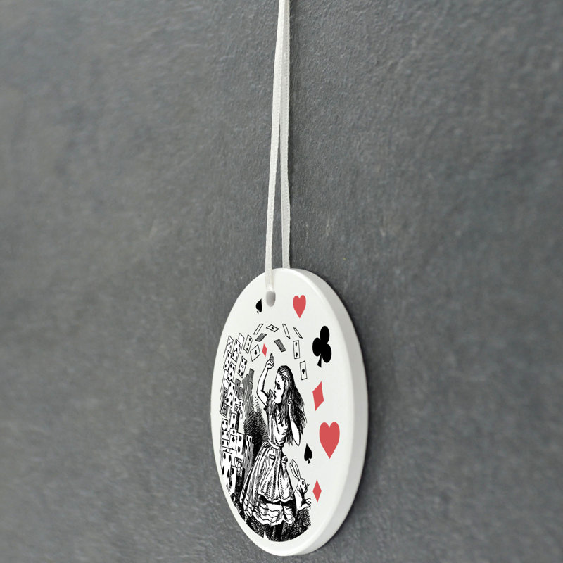 Alice and Playing Cards Circle Shaped Ceramic Ornament Bauble