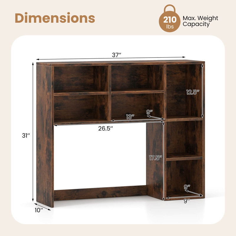 Bahut de bureau avec 7 compartiments ouverts et 3 tablettes réglables, Brun