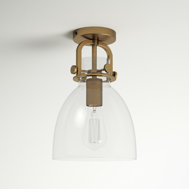 Plafonnier simple semi-encastré en forme de dôme à 1 lumière 8 po Borgen, Laiton brossé, Clair, Ampoule de 60 watts