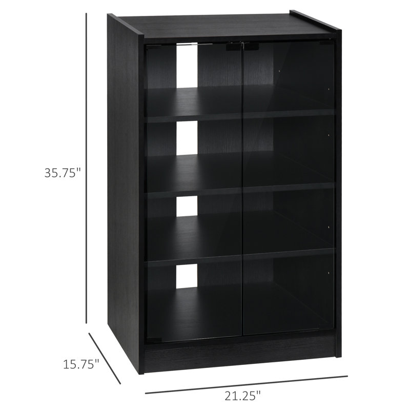 5 armoires console. Noir vieilli, portes en verre trempé, tablettes réglables. Peut accueillir un lecteur, un récepteur, une console de jeu, un ordinateur portable et des livres. Disposer les câbles avec des tablettes et des câbles