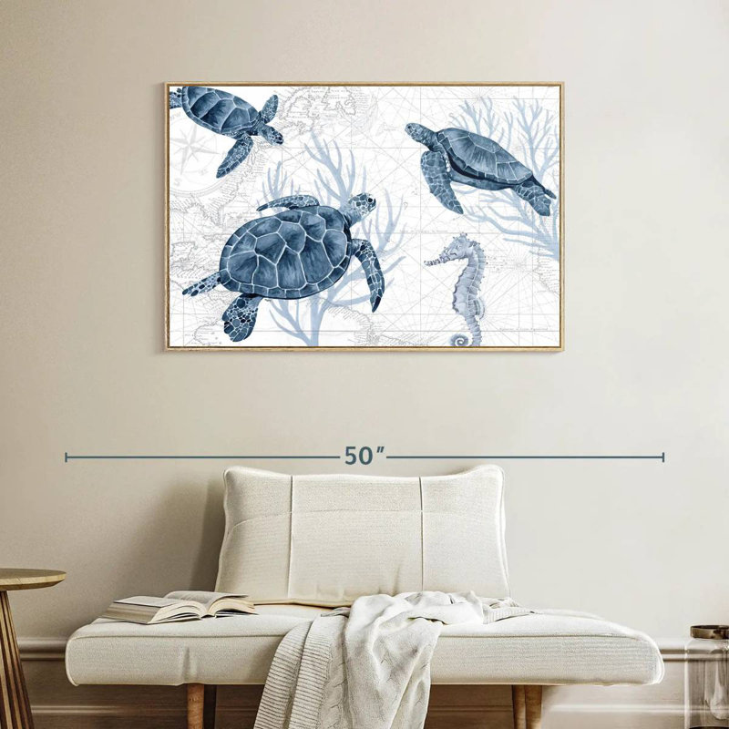 Bleu profond I sur blanc, Cadre flottant en bois naturel, 43 po x 29 po