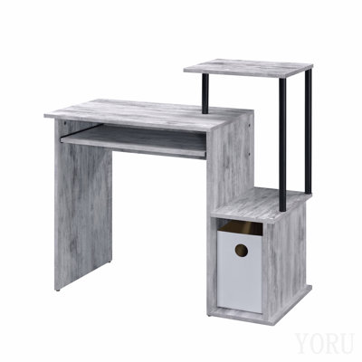 Antique White And Black Computer Desk With Keyboard Tray