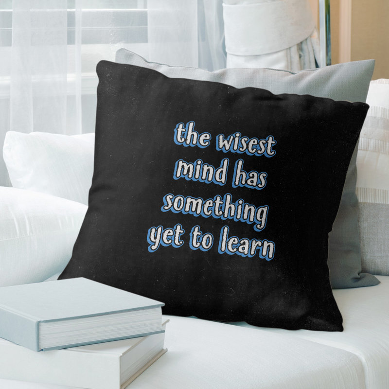 Coussin de style tableau d'apprentissage inspirant, 18 po x 18 po, Bleu, Polyester / bourre de polyester