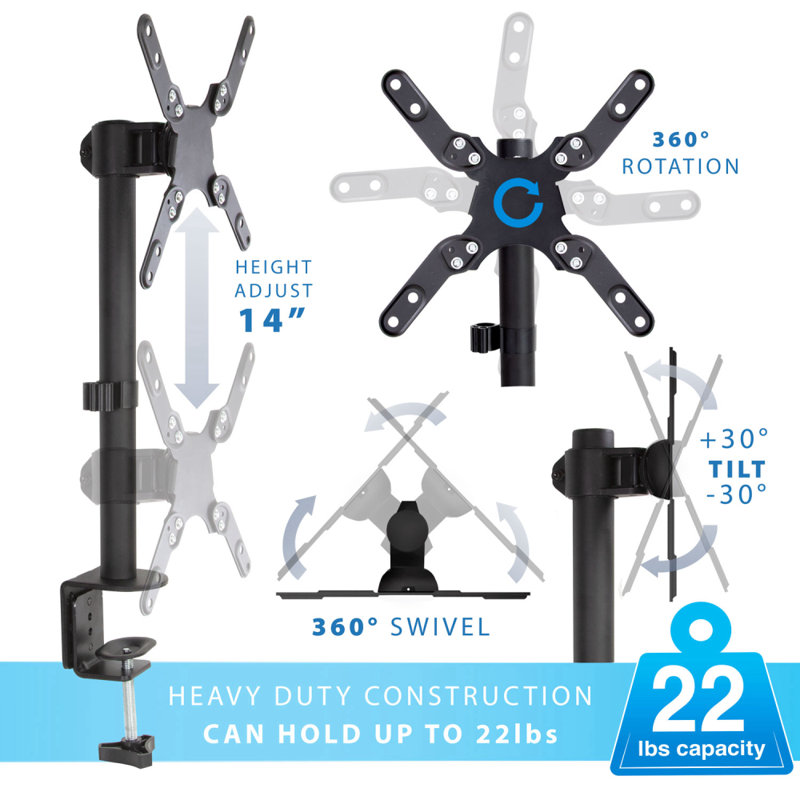 Black Heavy-Duty Adjustable Desk Mount for Monitors and TVs up to 42"