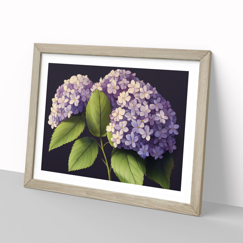 Lively Hydrangea Flowers 1 Piece Single Picture Frame Wall Art, 34cm H x 46cm W, Oak