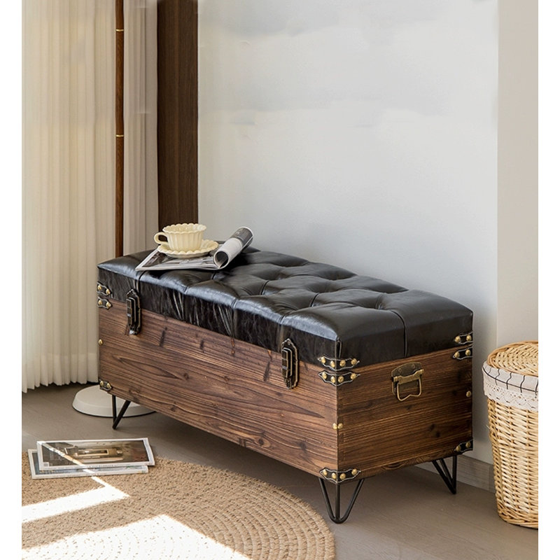 American Traditional Upholstered Shoe Storage Bench with Corner Protectors