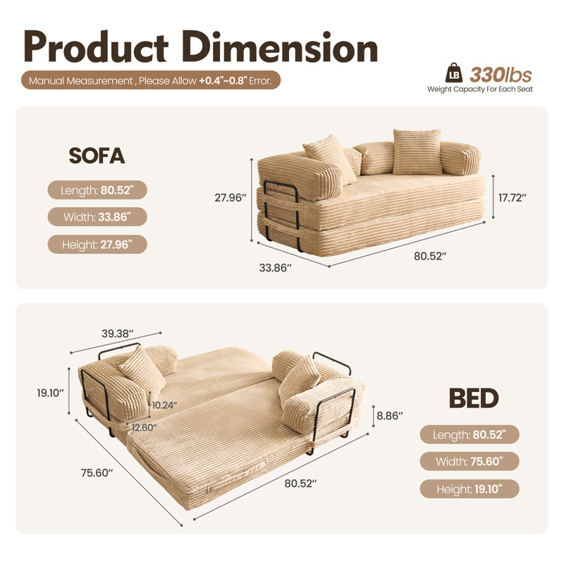 Canapé-lit modulaire de 80 po Modern, Beige