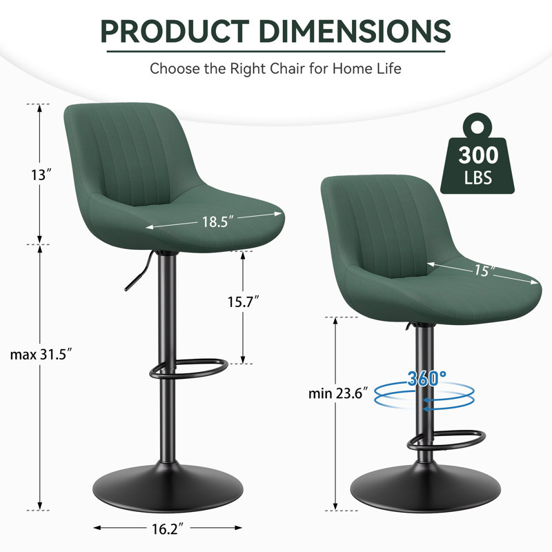 Nalupatio Adjustable Swivel Bar Stools with Backrest – Faux Leather Counter Height Chairs with Footrest, 360° Rotation, for Kitchen Island, Home Bar, or Dining Room, 300lbs Capacity, Set of 2