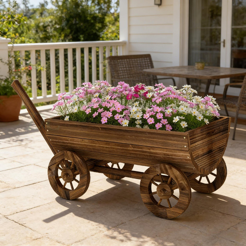 Petit chariot à fleurs brouette, jardinière mobile en bois