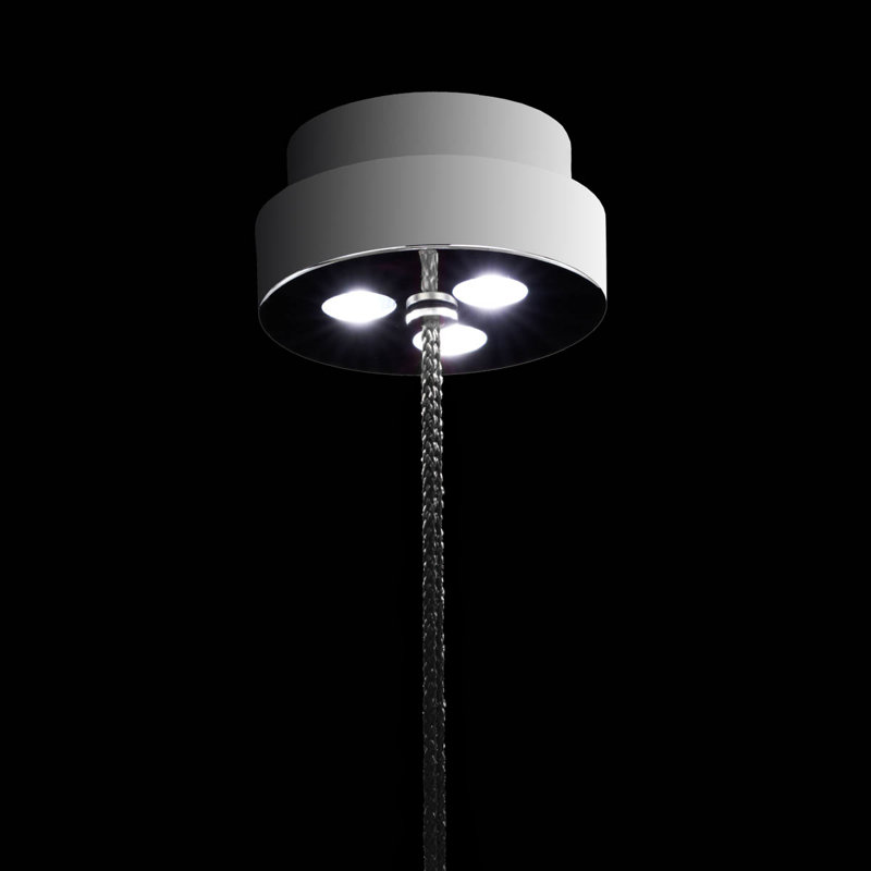Eva 1 - Light LED Pendant, Polished Chrome/Black Rope