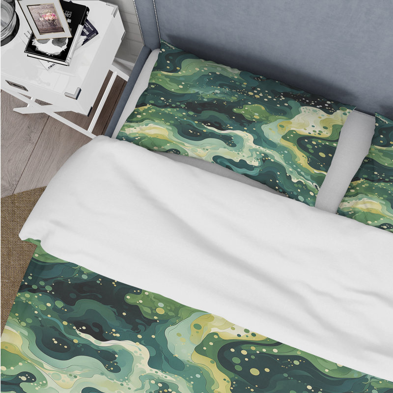Ensemble de housse de couette Green Celestial Aura Camouflage, Housse de couette simple + 1 taie décorative stan