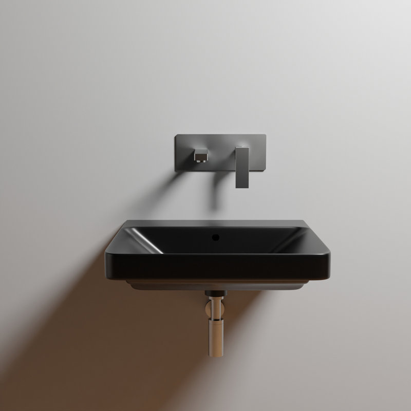 WS Bath Collections 18.1'' Ceramic Rectangular Drop-in Bathroom Sink with Overflow, Matte Black, No Hole