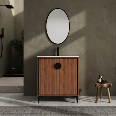 Meuble-lavabo de salle de bain de 30 po - Fabrication autoportante en bois d'ingénierie de qualité - Intérieur spacieux et facile à nettoyer Conception américaine avec lavabo et rangement résistant à l'humidité