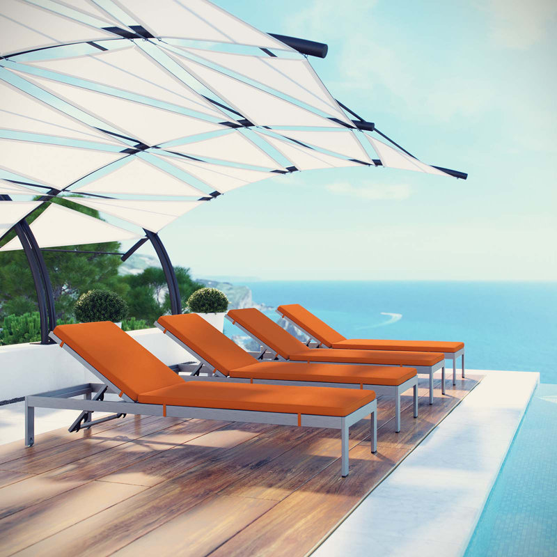 Shore Outdoor Patio Aluminum Chaise with Cushions, Orange