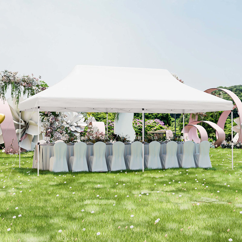 Costway 10 X 20 Ft Pop-up Canopy Upf50+ Sun Protection Tent With Carrying Bag Blue, White