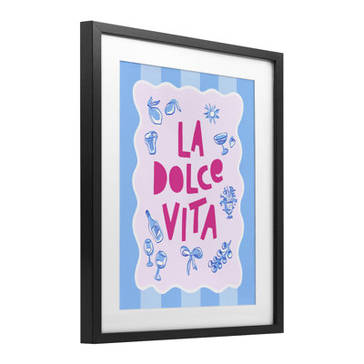 La Dolce Vita, reproduction encadrée sous verre bleu rose, design par Dominique Vari