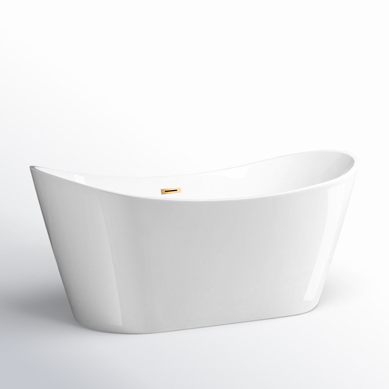 67'' x 32'' Freestanding Soaking Acrylic Bathtub, Brushed Gold, White