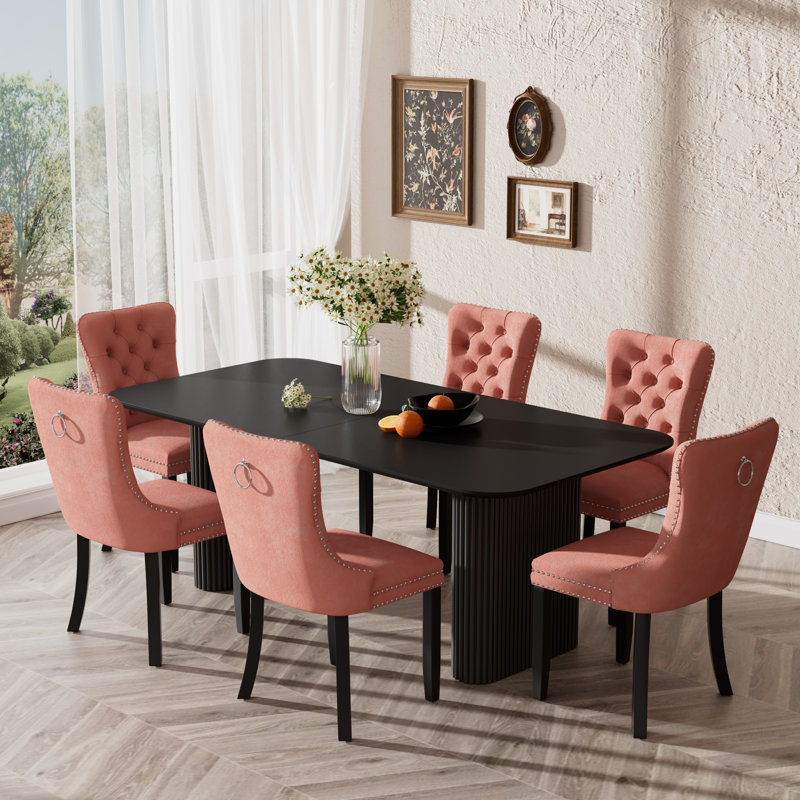 Ensemble de table de salle à manger 70,9 po, Rose, 7