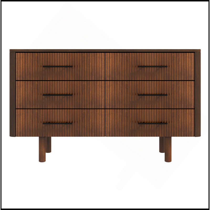 Commode en noyer avec 6 tiroirs Logan Mid Century Modern