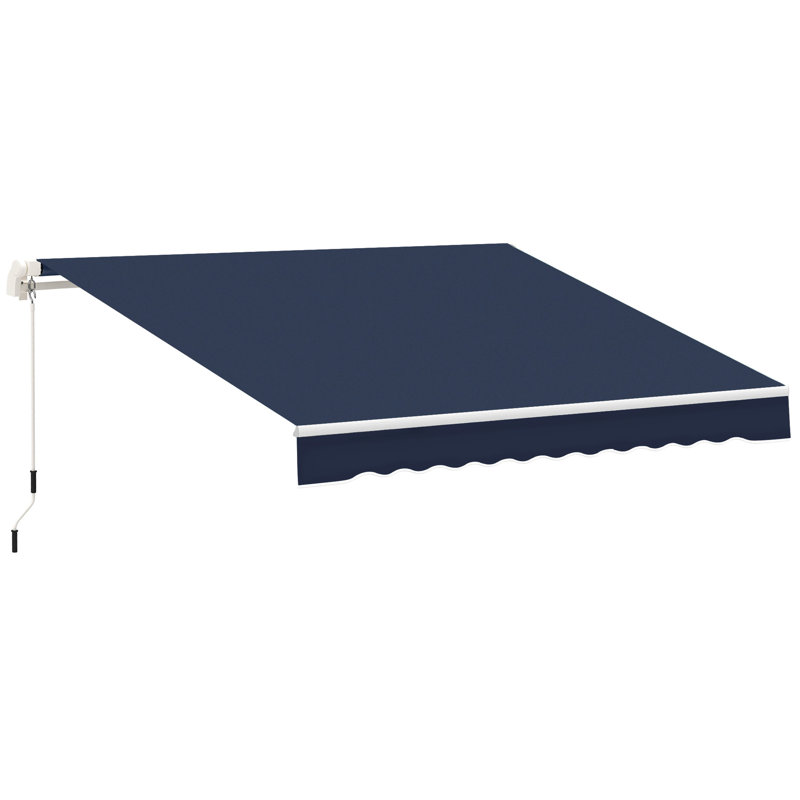 10' X 8' Patio Awning Retractable - Sunshade With & Water- Fabric, Manual Crank Handle, Aluminum Frame For Deck, Balcony, Yard, Blue Stable Design Yard Frame, Operated
