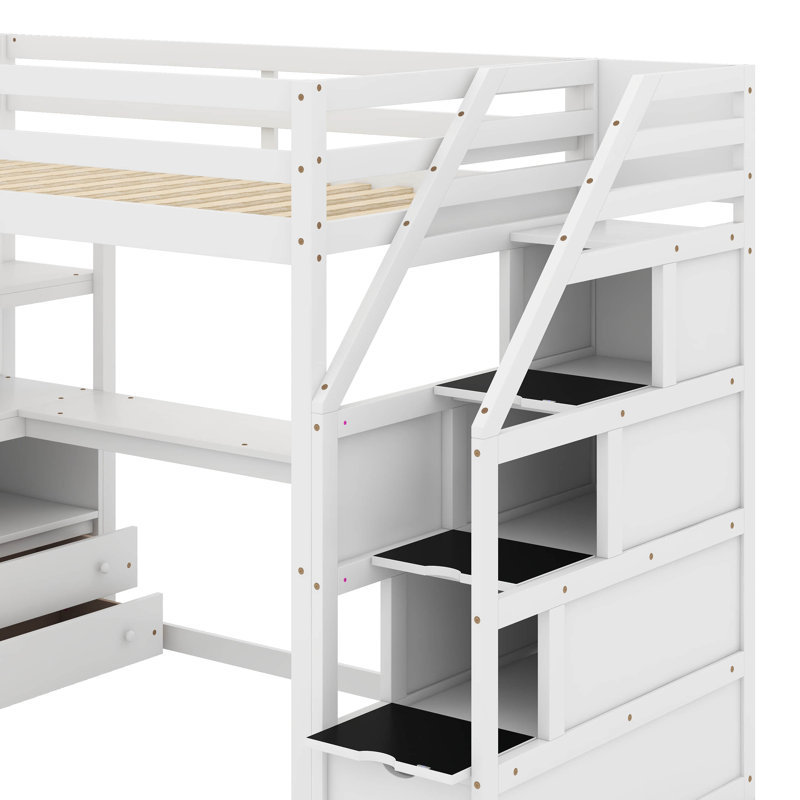 Lit mezzanine simple avec bureau et tablettes, Blanc