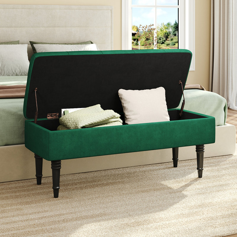 Peyton Upholstered Storage Bench, Emerald Green